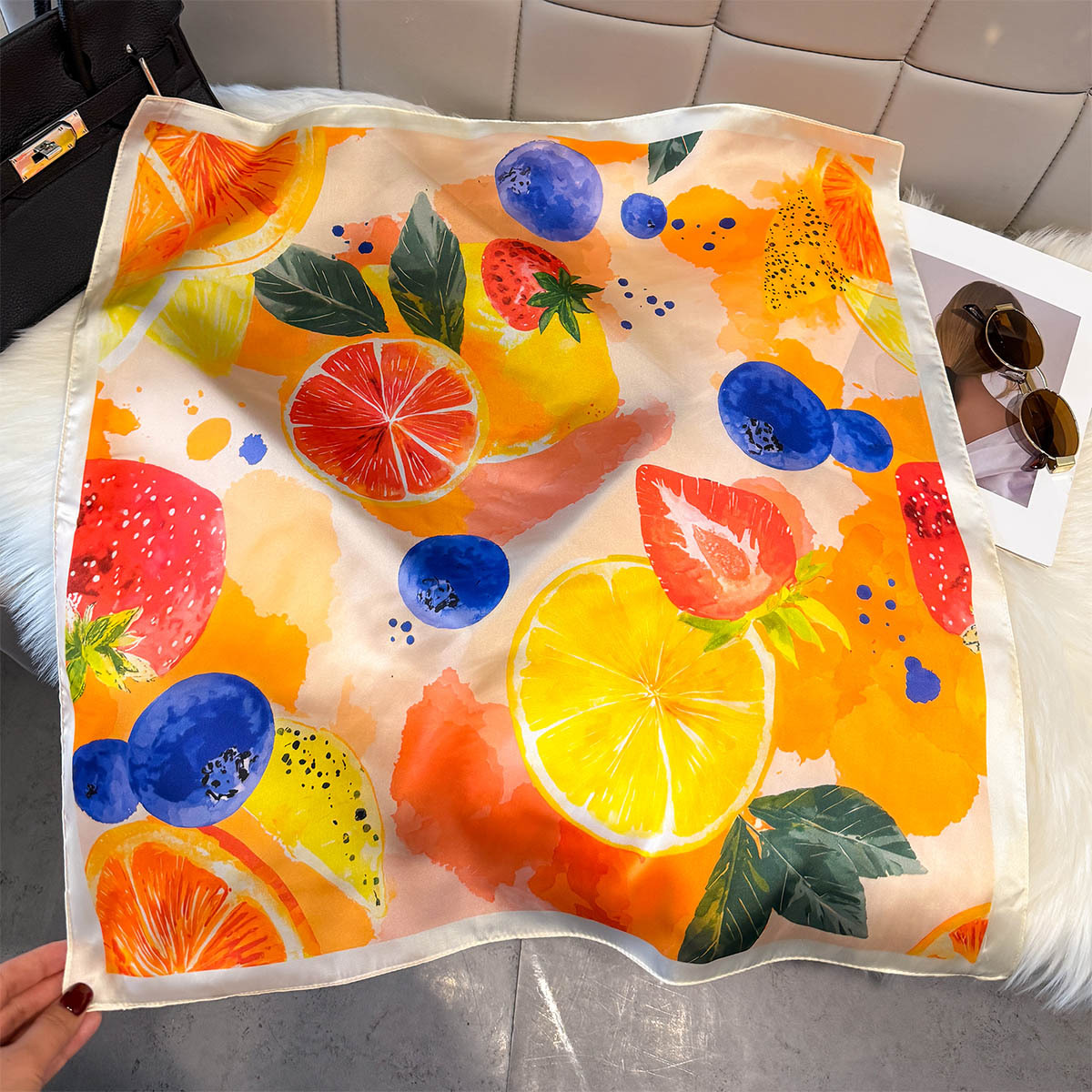 Fashion Lemon Fruit Pattern Sq - Silk Neck Scarf recension och pris