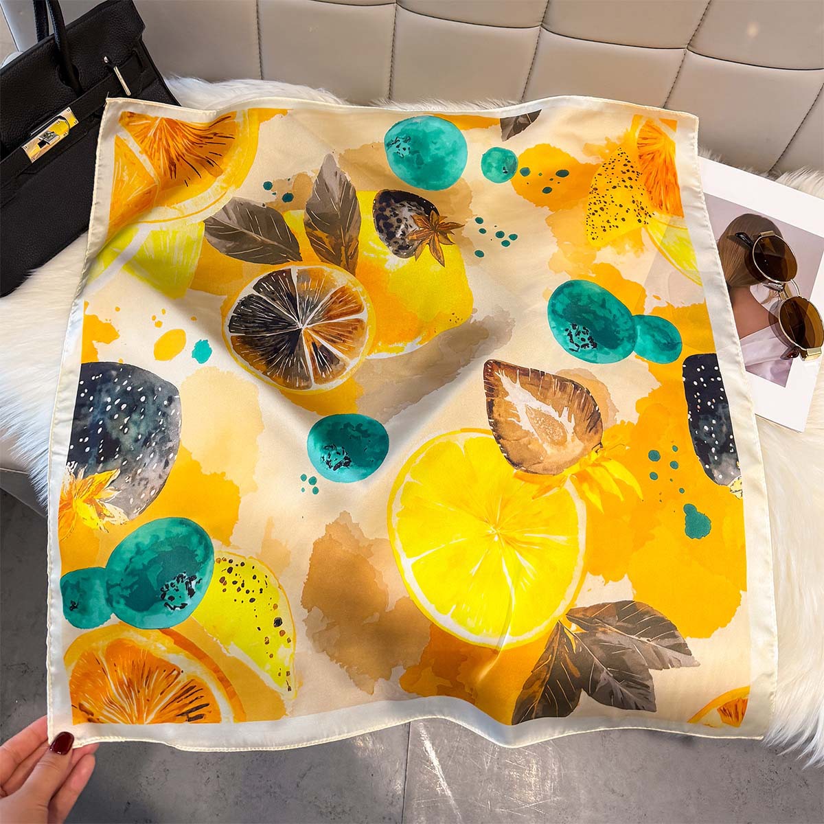 Fashion Lemon Fruit Pattern Sq - Silk Neck Scarf recension och pris